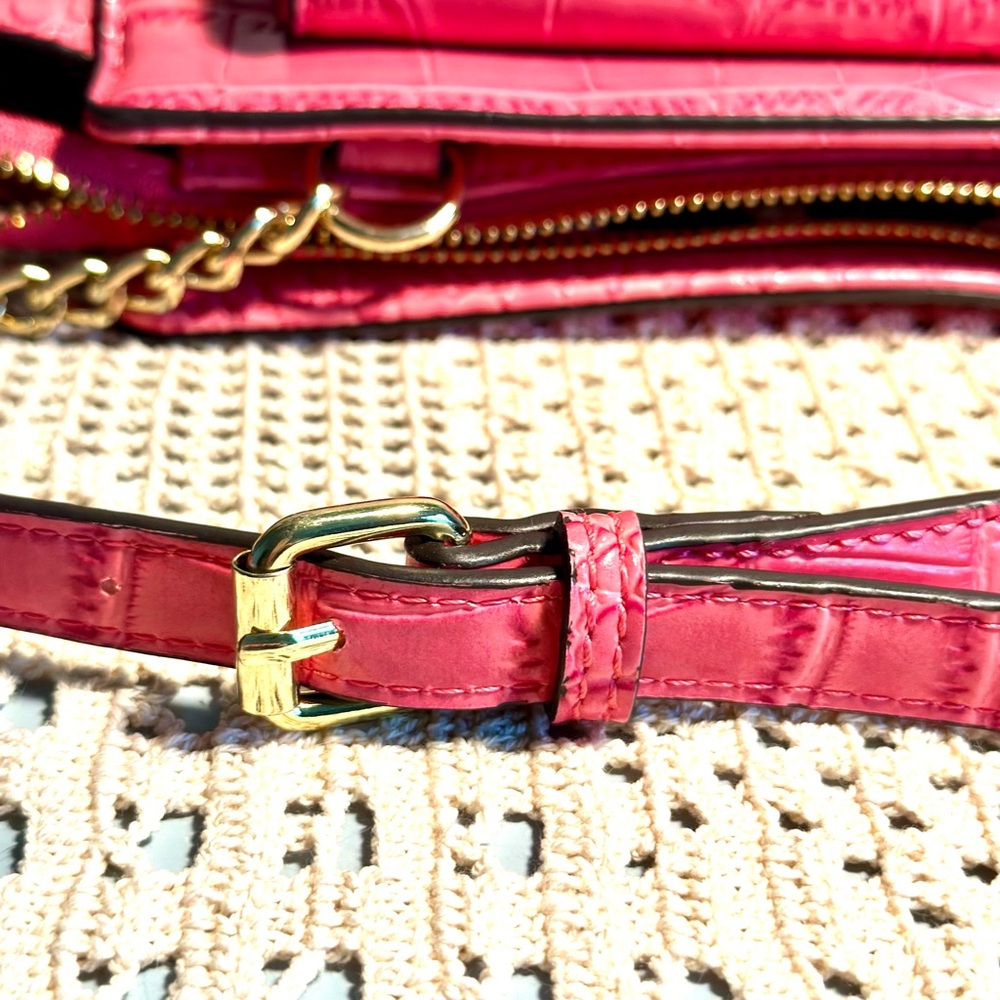 Anne Klein Vibrant Pink Croc-Embossed Shoulder Bag - Picture 4 of 10